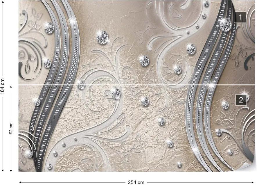 GLIX Fototapeta - Ornamental Silver And Beige Swirl Design Vliesová tapeta  - 254x184 cm