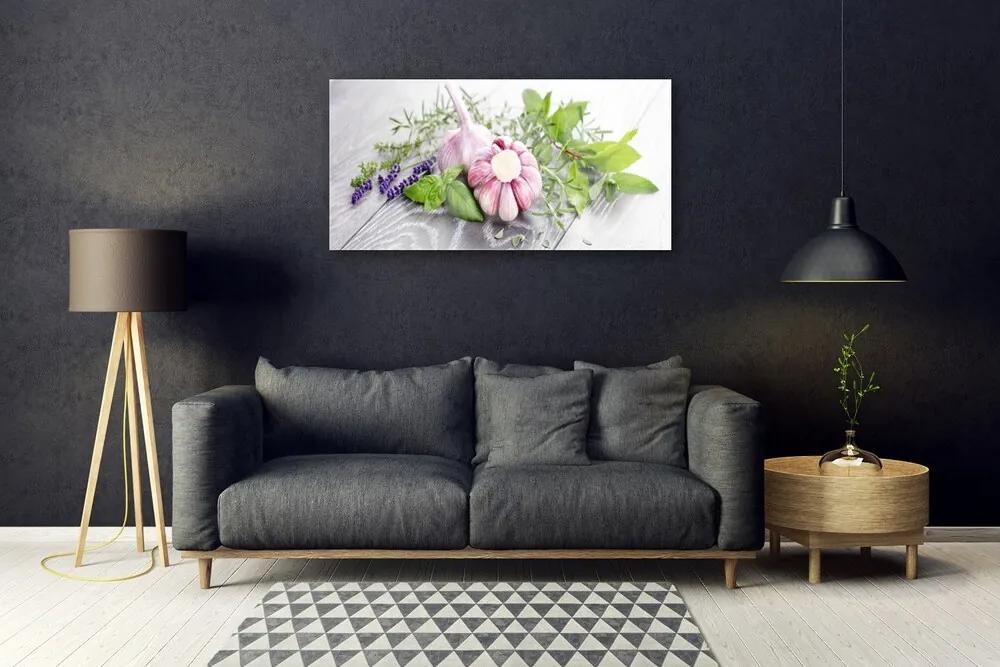 Skleneny obraz Cesnak byliny do kuchyne 100x50 cm