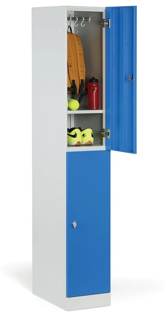 Šatníková skrinka s úložnými boxmi, 2 boxy, 1850 x 300 x 500 mm, cylindrický zámok, zelené dvere