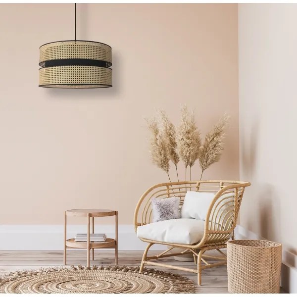 Duolla - Luster na lanku DUO 1xE27/15W/230V pr. 40 cm ratan/čierna