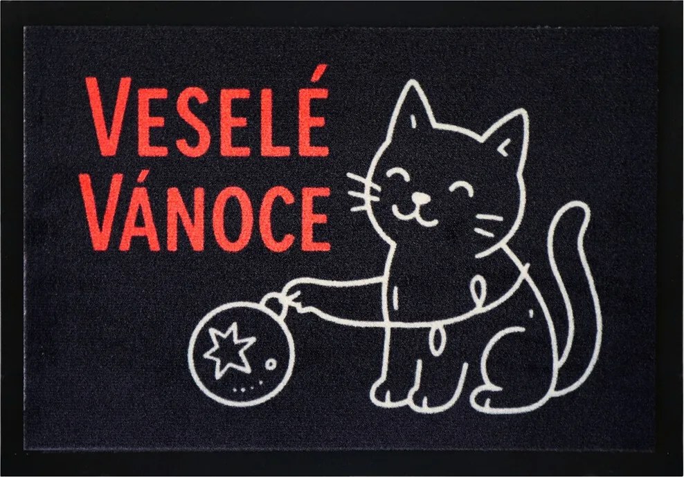 Mercury Flooring, Rohožka Veselé Vianoce s mačkou 40x60 cm, 40x60, čierna