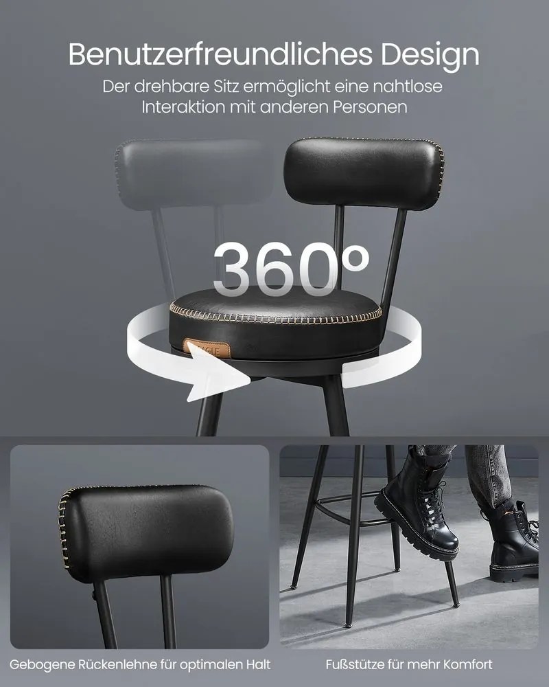 VASAGLE EKHO Collection - Sada 2 barových stoličiek s otočným operadlom LBC889 Farba: čierna