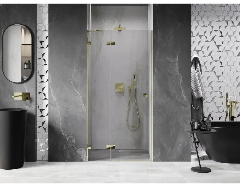 Mexen, Mexen Lunar výklopné sprchové dvere ľavé 115 cm, transparentné, zlaté - 834-115-000-50-00-L