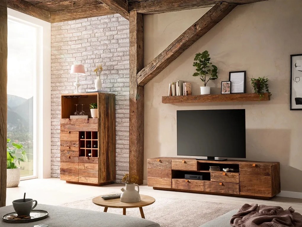 furniture-nabytek.cz - Masivní komoda Oldwood z recyklovaného tvrdého dřeva, lakovaná, přírodní barva – 80×40×145 cm