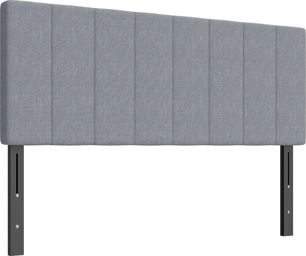 HOMCOM čalúnené čelo postele s 3 nastaveniami výšky, vzhľad ľanu, penové polstrovanie, kovové nohy — sivé (vhodné pre postele 150–160 cm) | Aosom