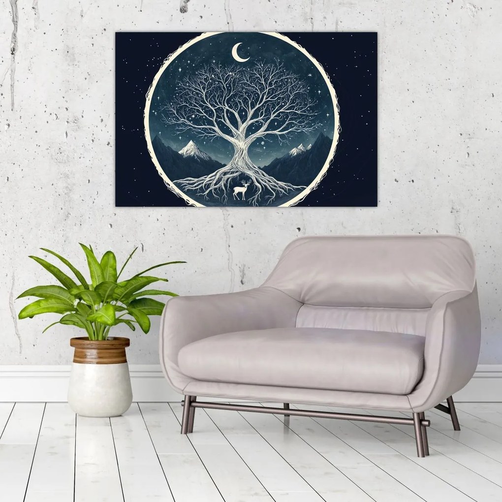Obraz – Magický strom s jeleňom II. (90x60 cm)