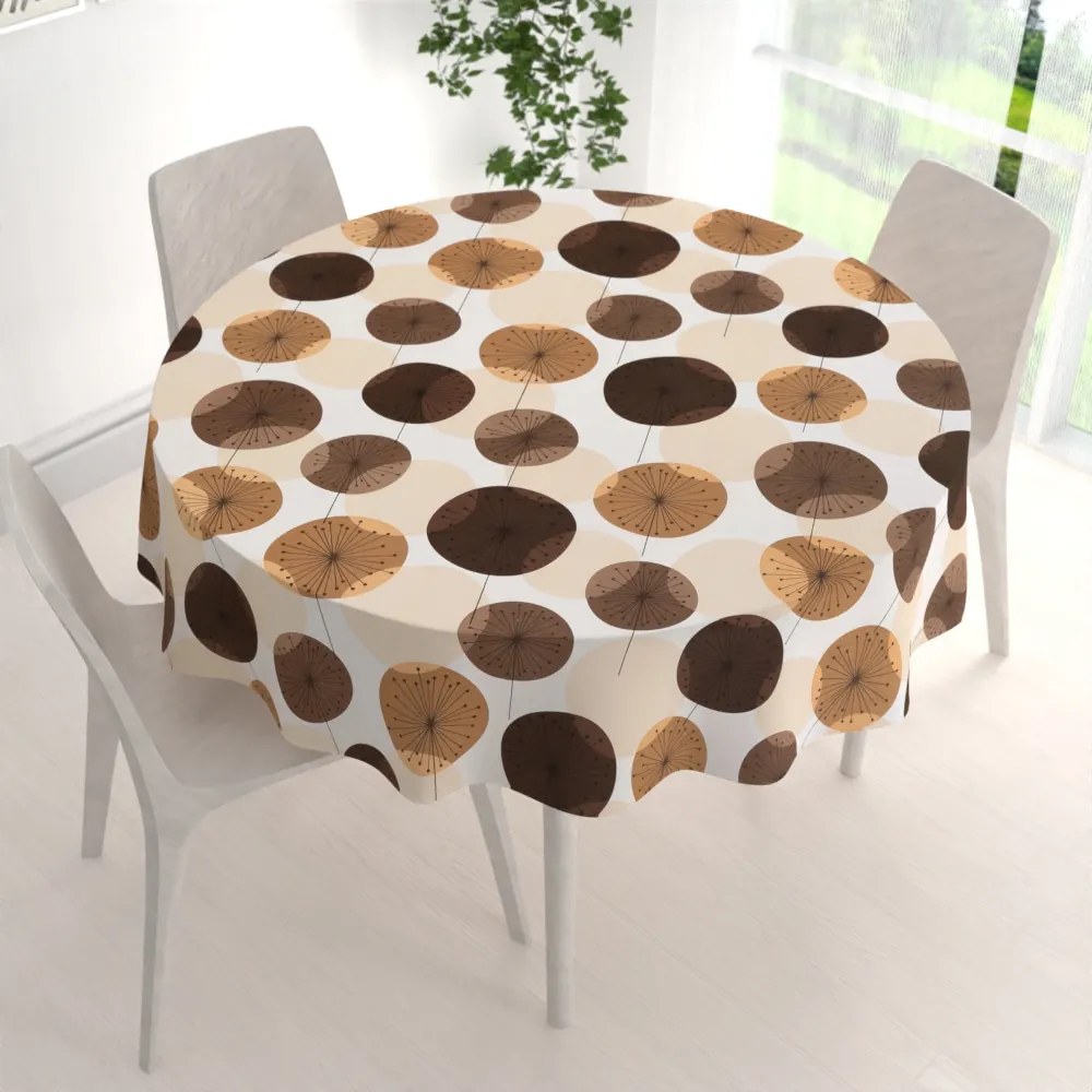 Biante Bavlnený okrúhly obrus Sandra SA-488 Hnedo-béžové designové púpavy Ø 100 cm