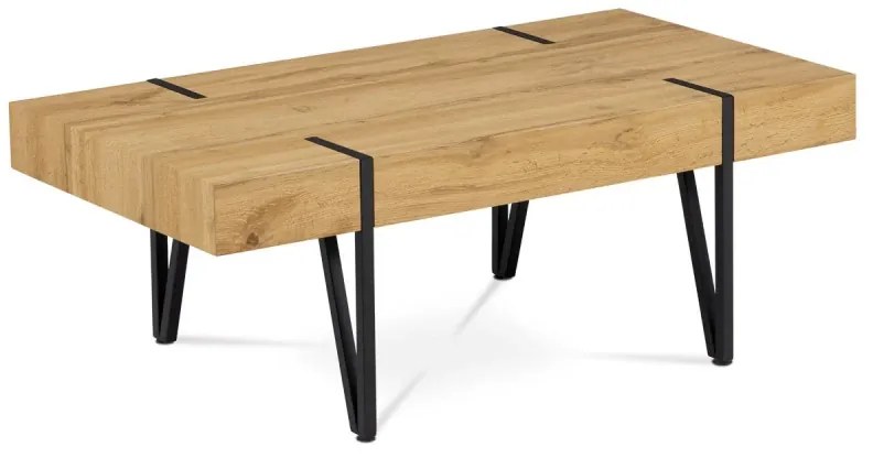 Stůl konferenční, 110x60x42, MDF divoký dub, kov černá matná