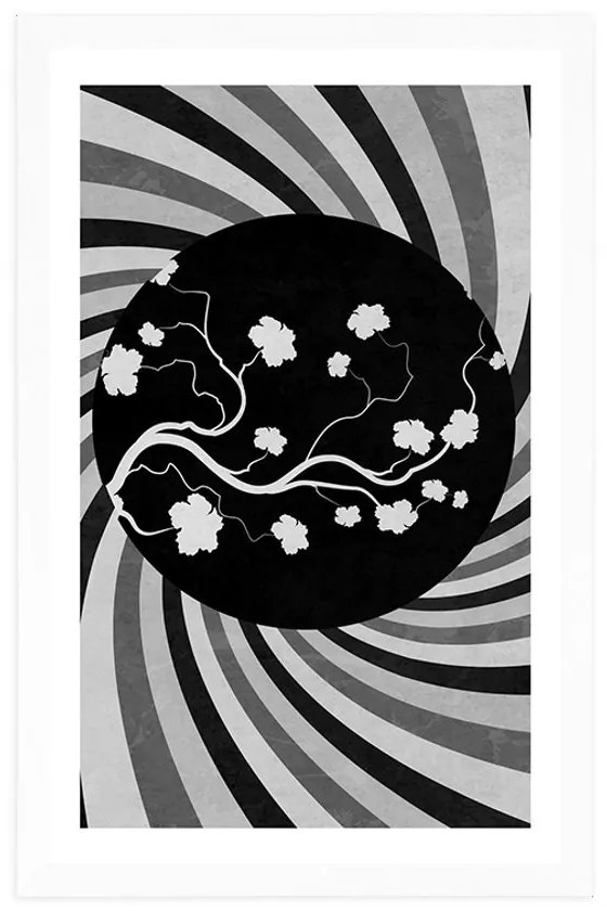 Plagát s paspartou ázijské grunge pozadie v čiernobielom prevedení - 30x45 silver