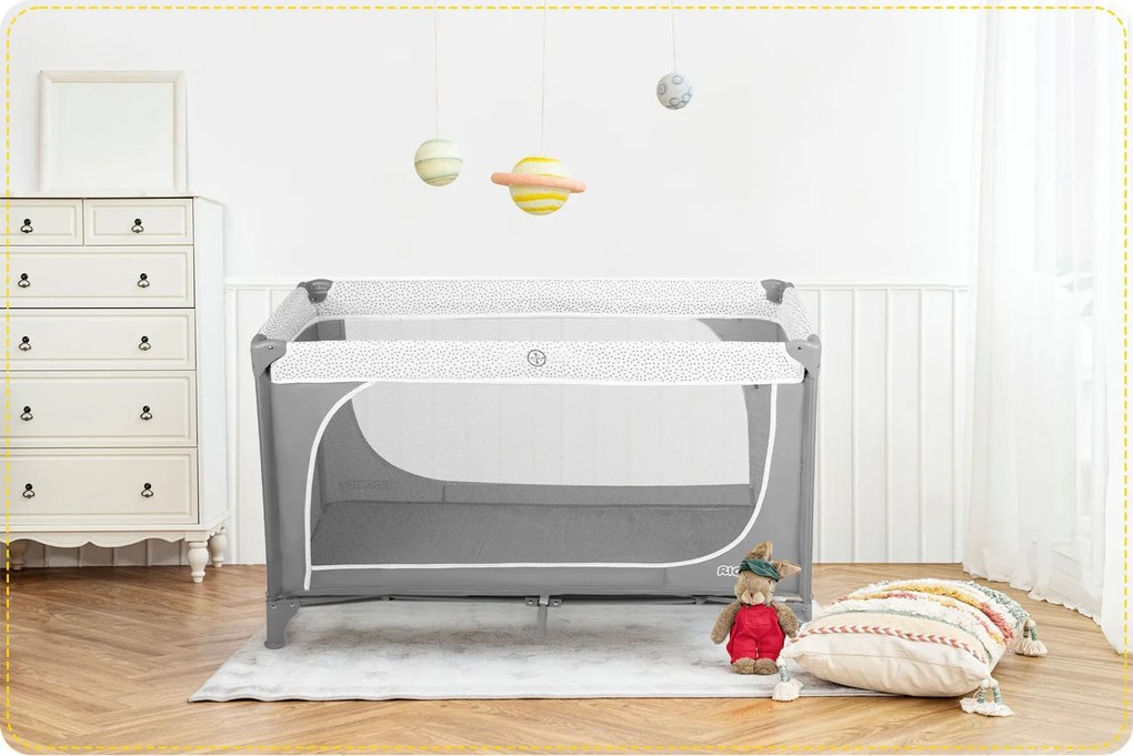 Ricokids Cestovná postieľka + matrac + taška 125x65x78cm RK-241 sivá