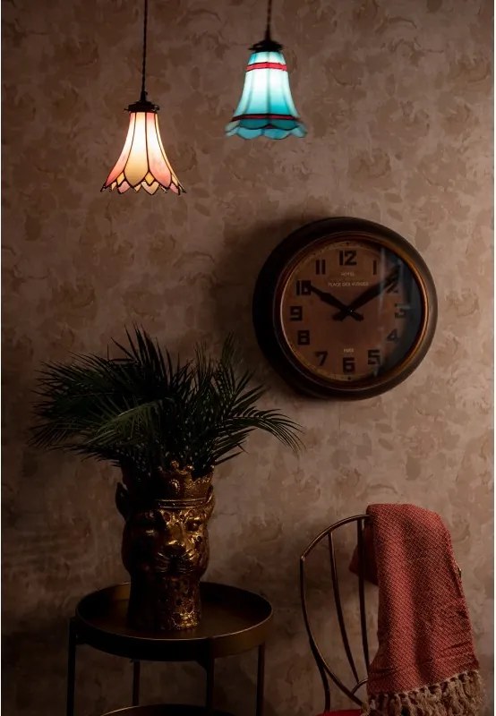 Modrá závesná Tiffany lampa červené pruhy RedLine - Ø 15*115 cm E14/max 1*25W
