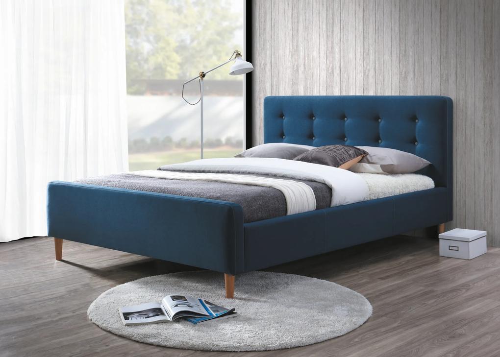 Modrá čalúnená postel PINKO 160 x 200 cm Matrac: Matrac COCO MAXI 23 cm