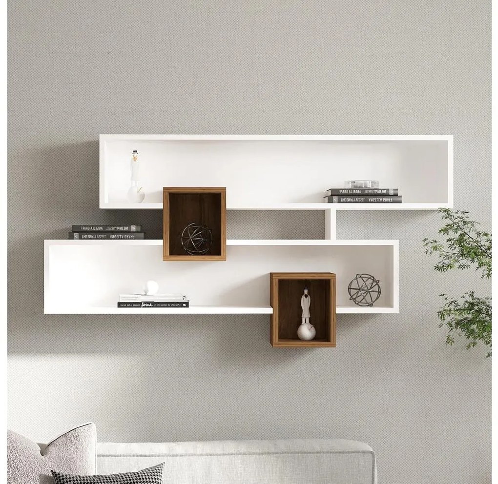 Nástenná polica KAREN 120x72,2 cm biela/orech