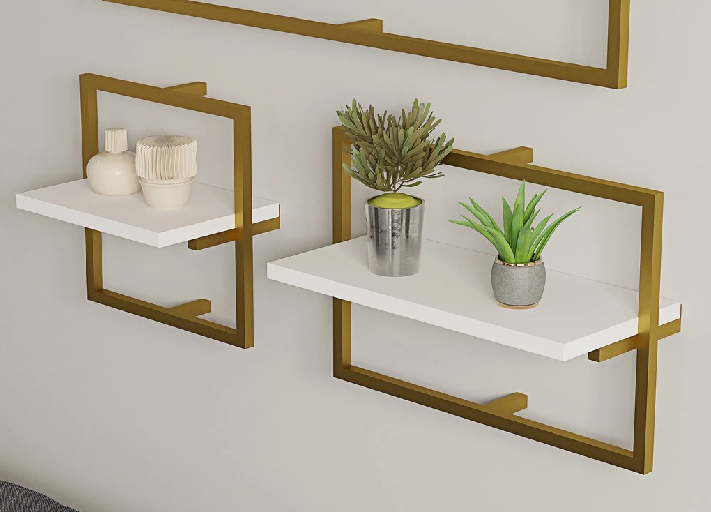 Súprava 3 ks nástenných políc Yeso biela/zlatá