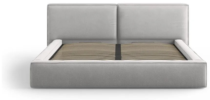 Svetlosivá čalúnená dvojlôžková posteľ s úložným priestorom a roštom 180x200 cm Arendal – Cosmopolitan Design