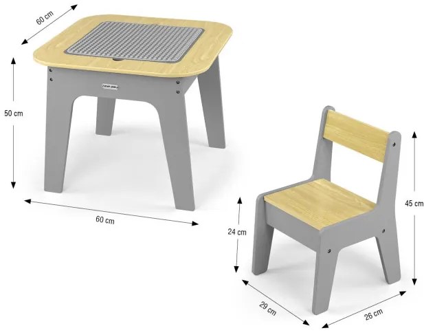 Detský stôl Olaf Blocks tmavosivý s dvoma stoličkami