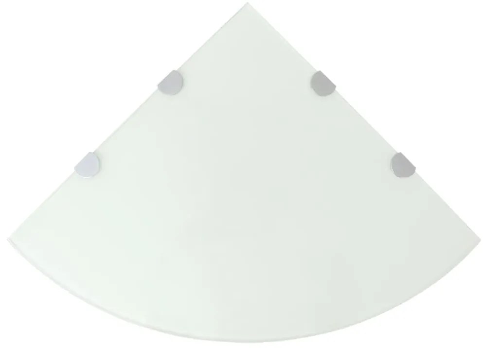 vidaXL Rohové poličky z bieleho skla s chrómovanými úchytkami 45x45 cm 2 ks