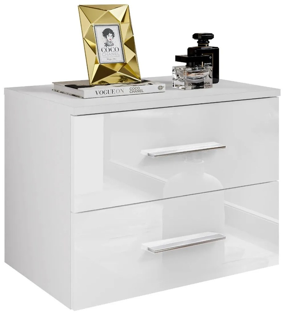 NOČNÝ STOLÍK ZÁVESNÝ MARION IIII LED BIELY VYSOKÝ LESK