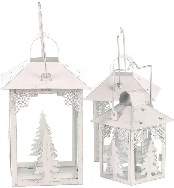 Súprava kovových lampášov Stromčeky 3 ks, biela