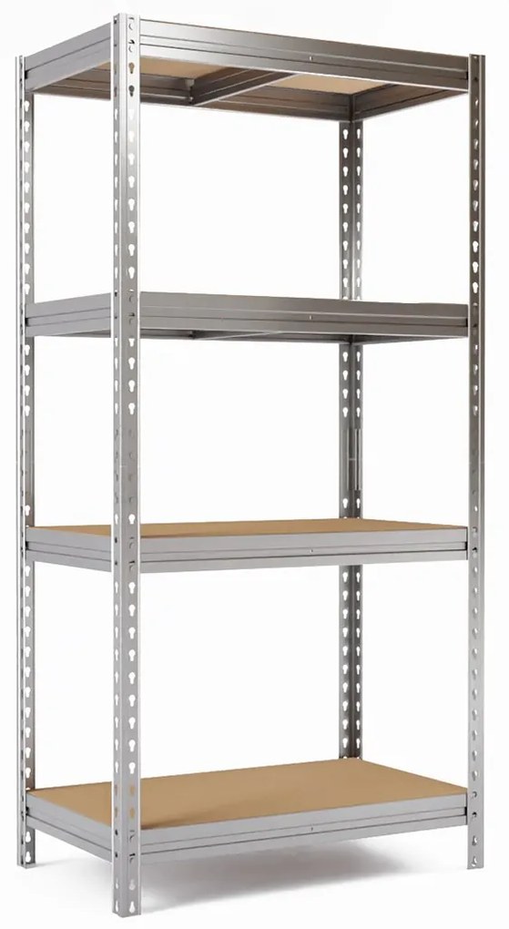 BULLRACK RIVET bezskrutkový kovový regál s drevenou DTD policou, 200x100x60 cm, 4 police, 450kg na policu, zinok