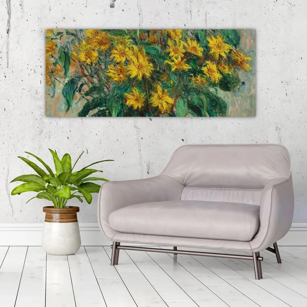 Obraz - Claude Monet, Jerusalem Artichoke Flowers, reprodukcia (120x50 cm)