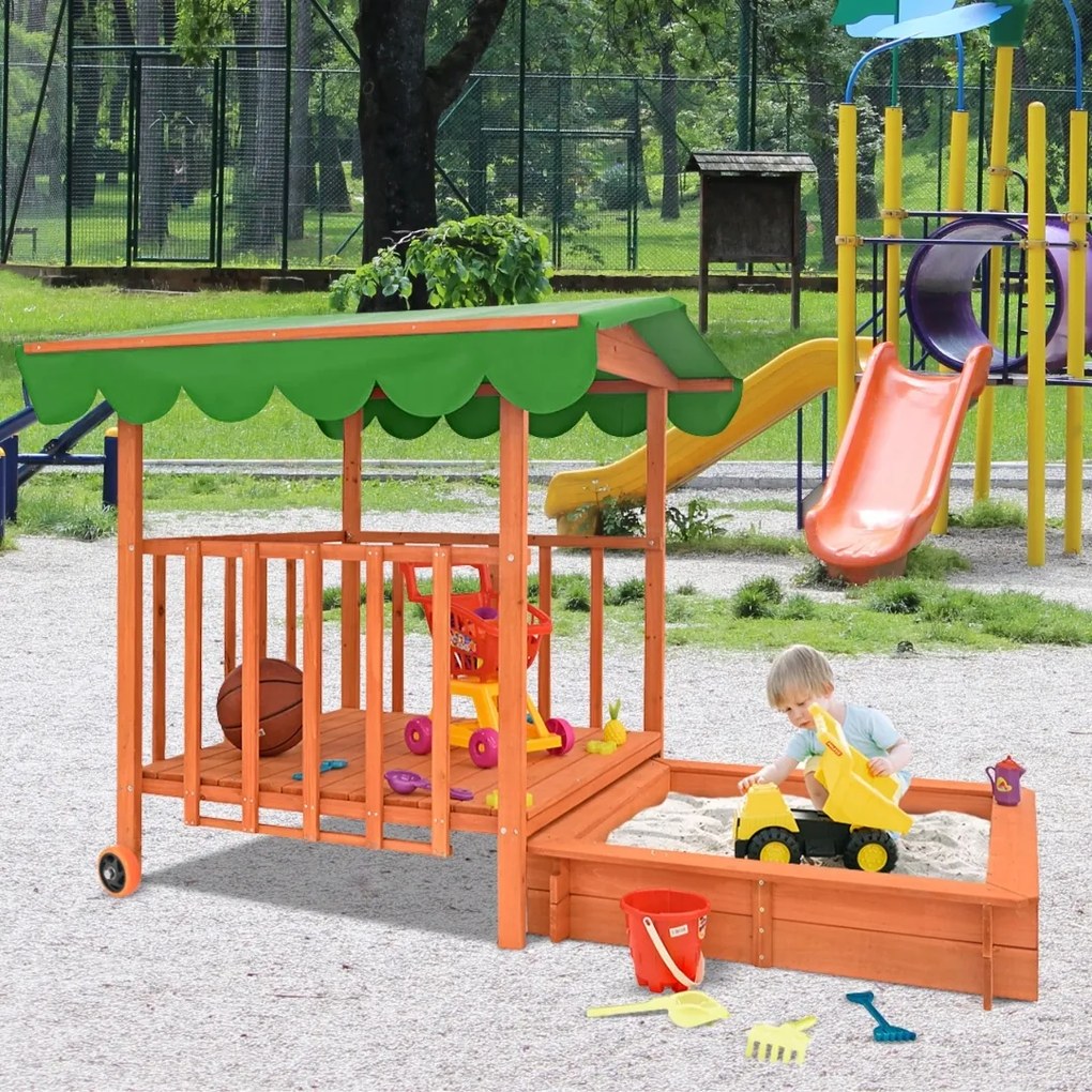 Pieskovisko s verandou HAPPY, 130x130x143cm, hnedá/zelená Jurhan