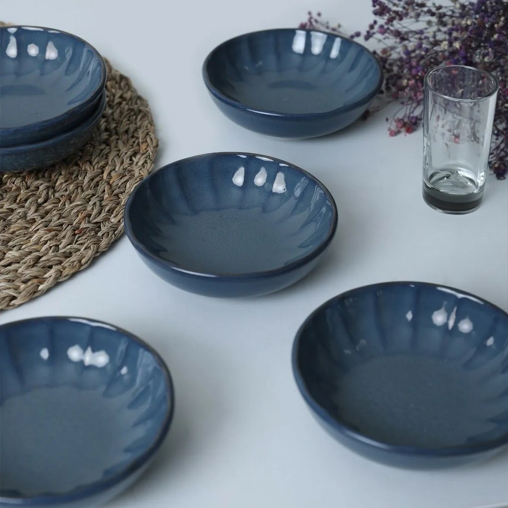 Súprava 6 kameninových misiek Laguna 12 cm, tmavomodrá