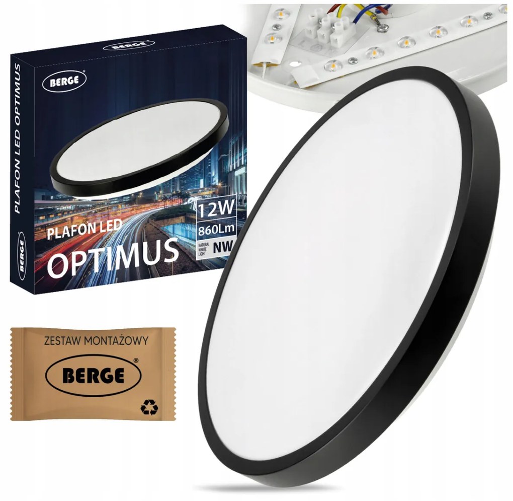BERGE Prisadený LED stropný panel 12W 860lm Okrúhly čierny NW