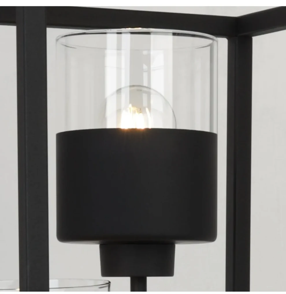 Stojacia lampa Roma Cage, 3x čierne/transparetné sklenené tienidlo v kovovom ráme