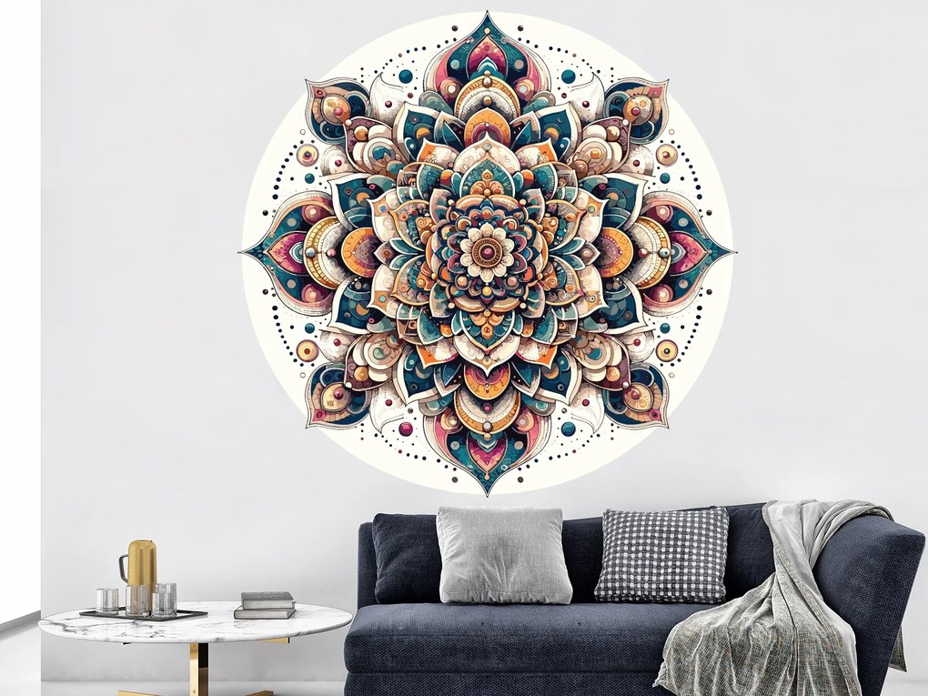 Úžasná mandala textilní prelepiteľná nálepka na stenu hárok 45 x 45 cm