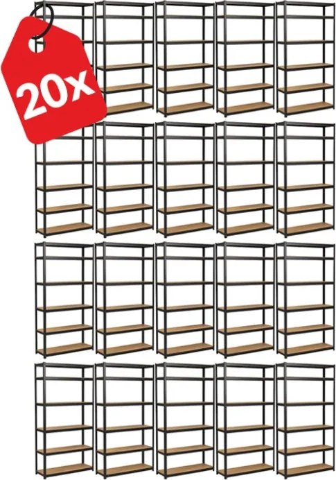 Akcia 20x Regál 220x120x40 cm lakovaný 6-policový, nosnosť 1050 kg - čierny