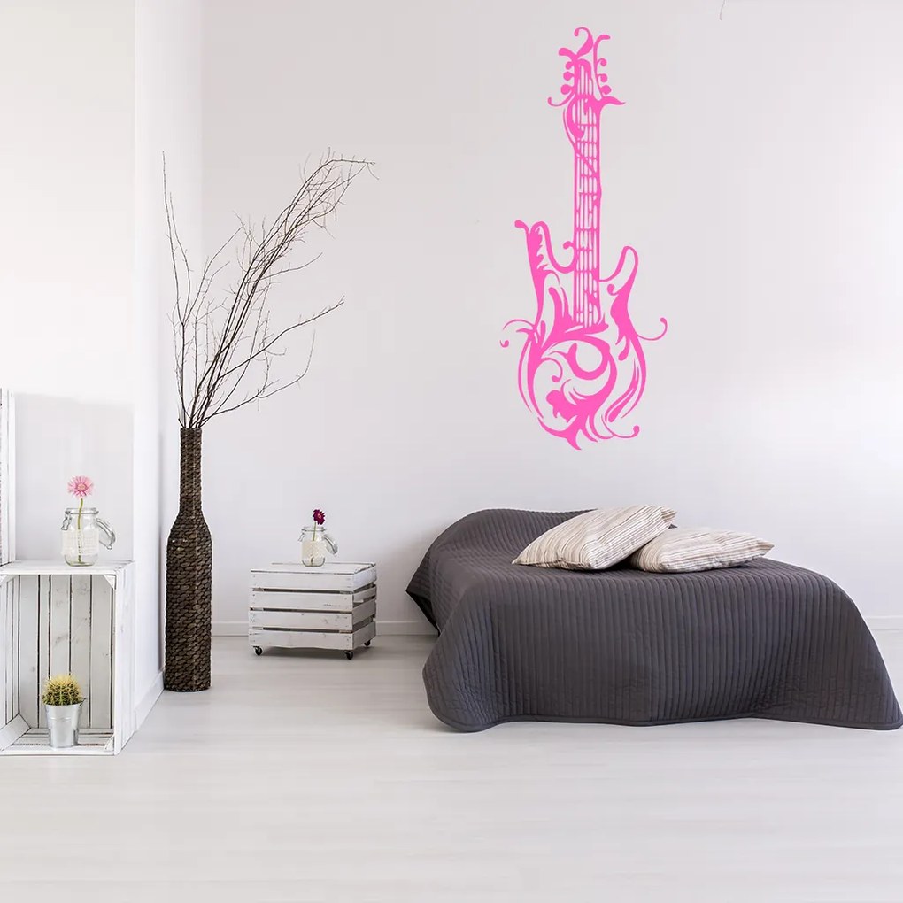 Veselá Stena Samolepka Dizajnová gitara Farba: čierna, Veľkosť: 80 x 32 cm