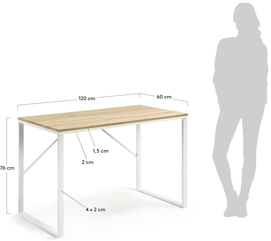 Biely písací stôl s doskou v drevenom dekore Kave Home Lisbet