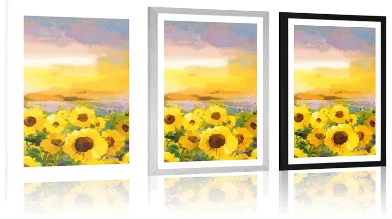 Plagát s paspartou slnečnicové pole - 40x60 silver