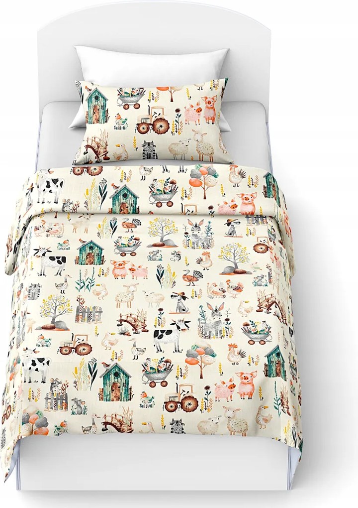 Bavlnené obliečky do postieľky HAPPY FARM biele Rozmer obliečky: 45 x 65 cm | 90 x 135 cm