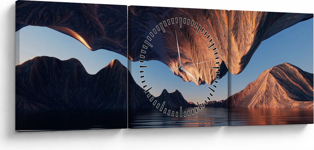 Obraz - 3D útesy (s hodinami) (90x30 cm)