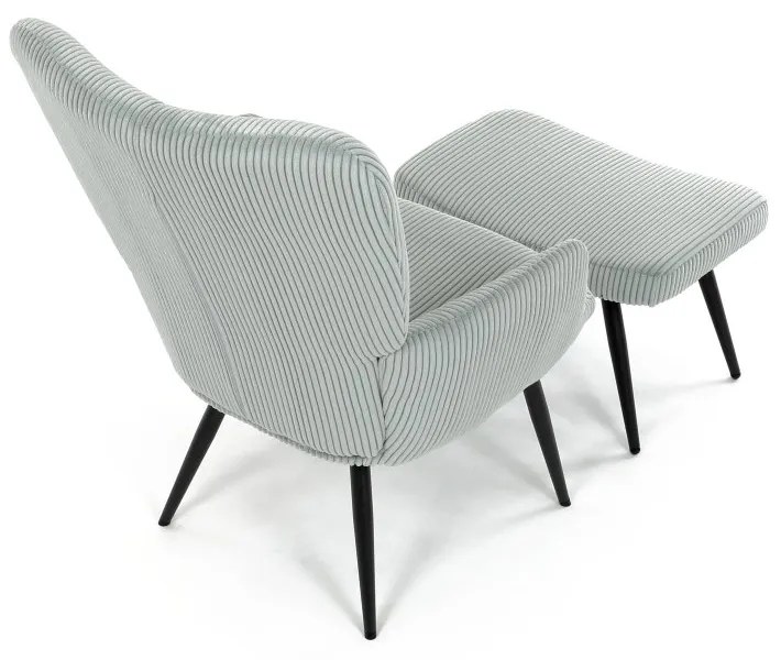 Relaxačné kreslo ušiak s taburetom ROYAL — kov, menčester, mentolová