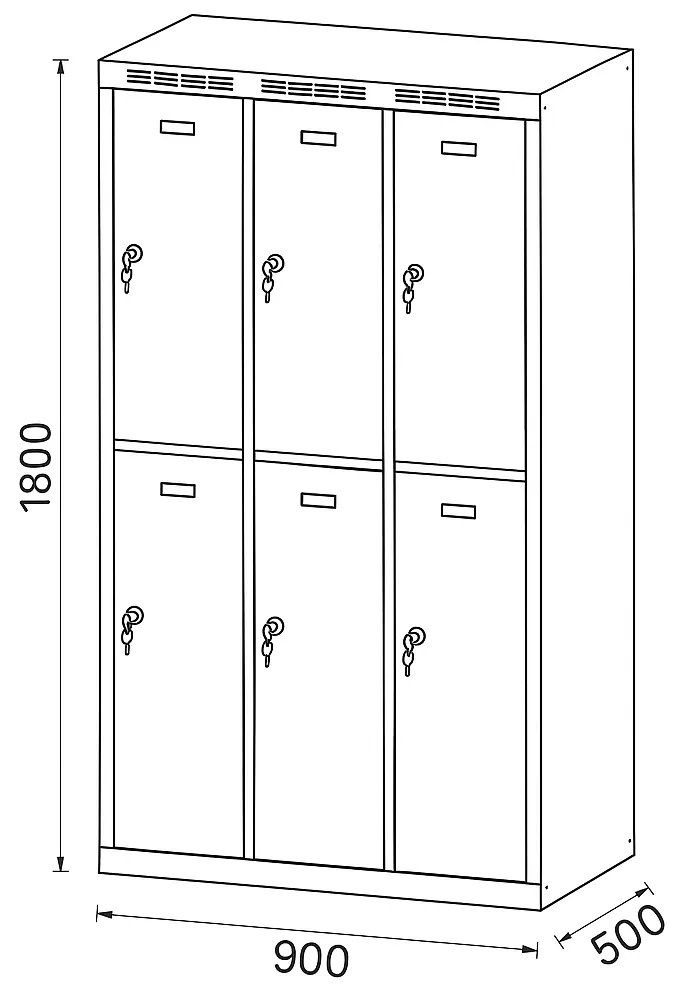 Alfa 3 Kovová šatníková skrinka S6 s úložnými boxami, 6 boxov, 1800 x 900 x 500 mm, otočný zámok, tmavosivé dvere