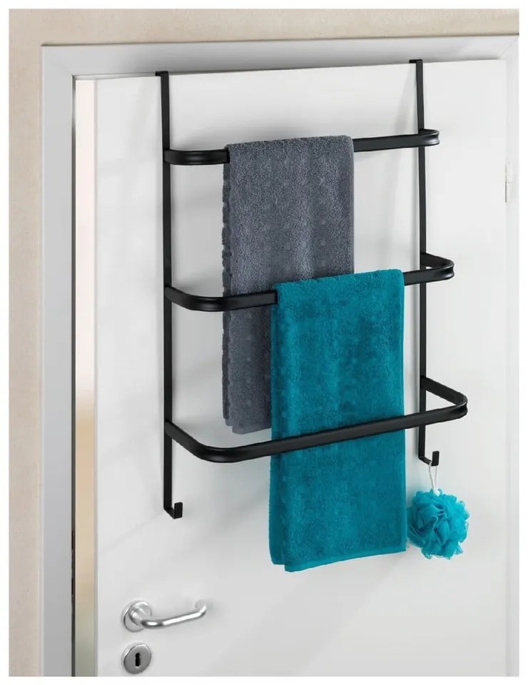 Čierny samodržiaci vešiak na uteráky Wenko Towel Holder Black, 21 × 54 cm