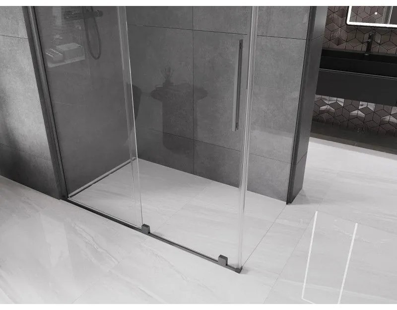 Mexen Velar, sprchový kút s posuvnými dverami 160(dvere) x 75(stena) cm, 8mm číre sklo, grafitová matná, 871-160-075-01-66