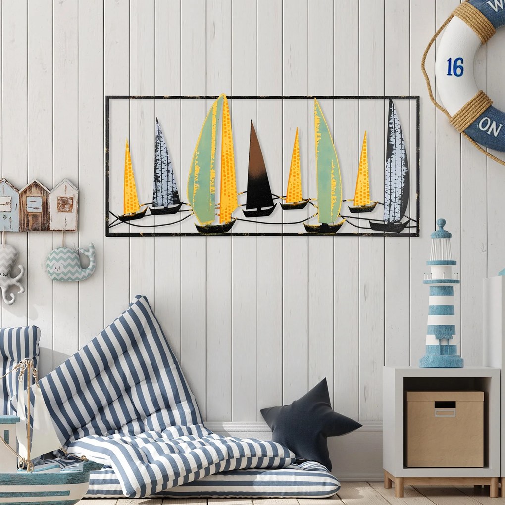 Nástenná kovová dekorácia Plachetnica 3 viacfarebná