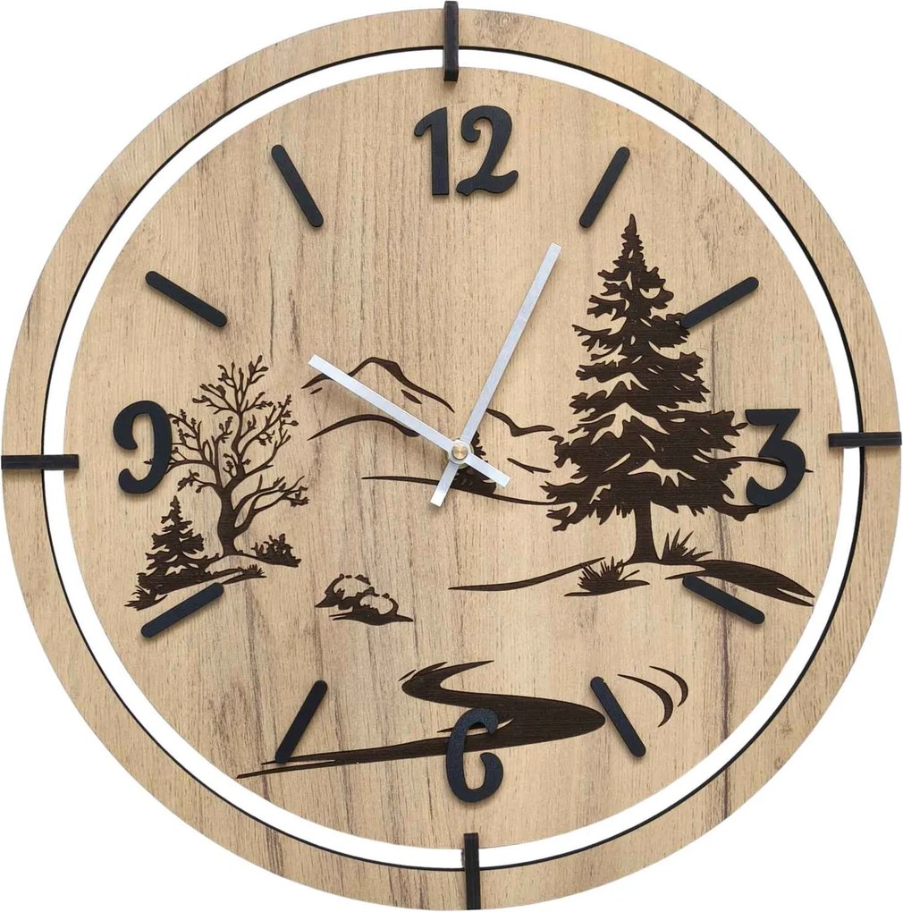Moderné nástenné hodiny s gravírovaním Lesa | LEDNIC: HDF - Javor 30 cm 4800-115386 HDF0700-ruky-silver