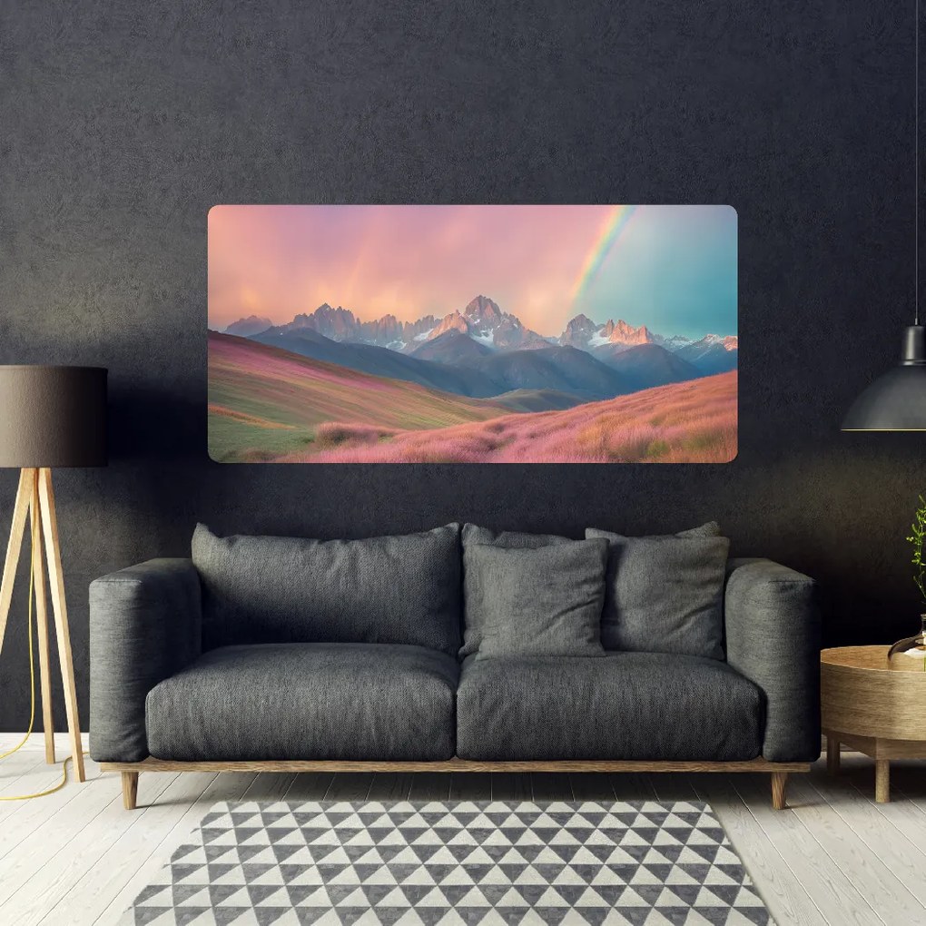 60x120cm Skalnaté hory s dúhou - textilná nálepka na stenu
