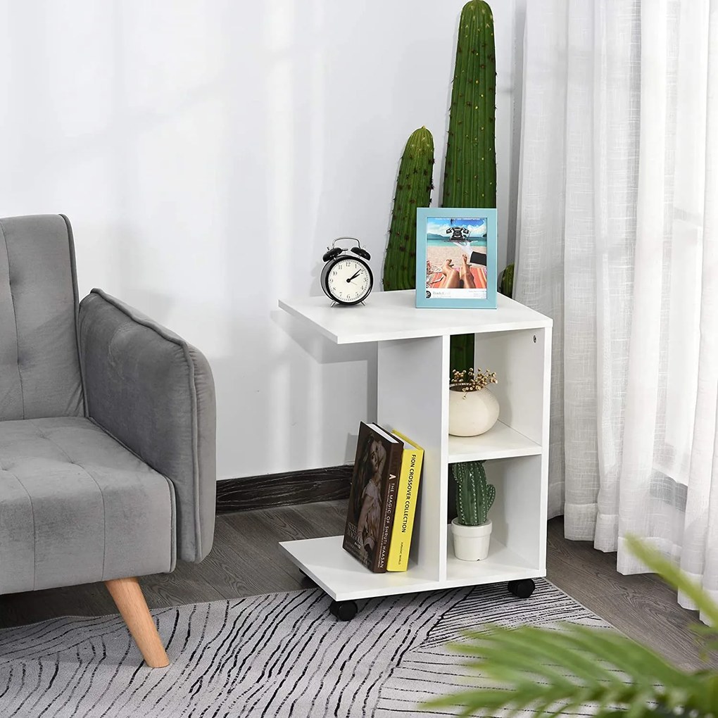 ModernHome Biely stolík na kolieskach - organizér