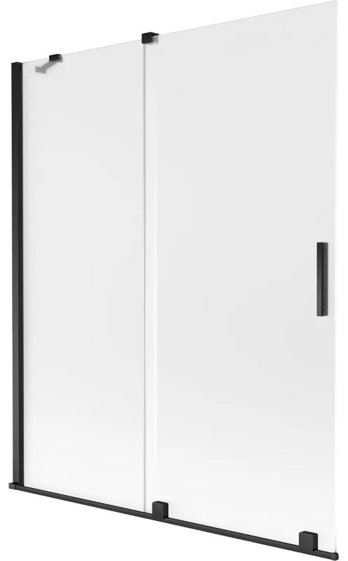 Mexen Velar, 2-krídlová posuvná vaňová zástena 140 x 150 cm, 8mm sklo námraza, čierna matná, 896-140-000-31-70