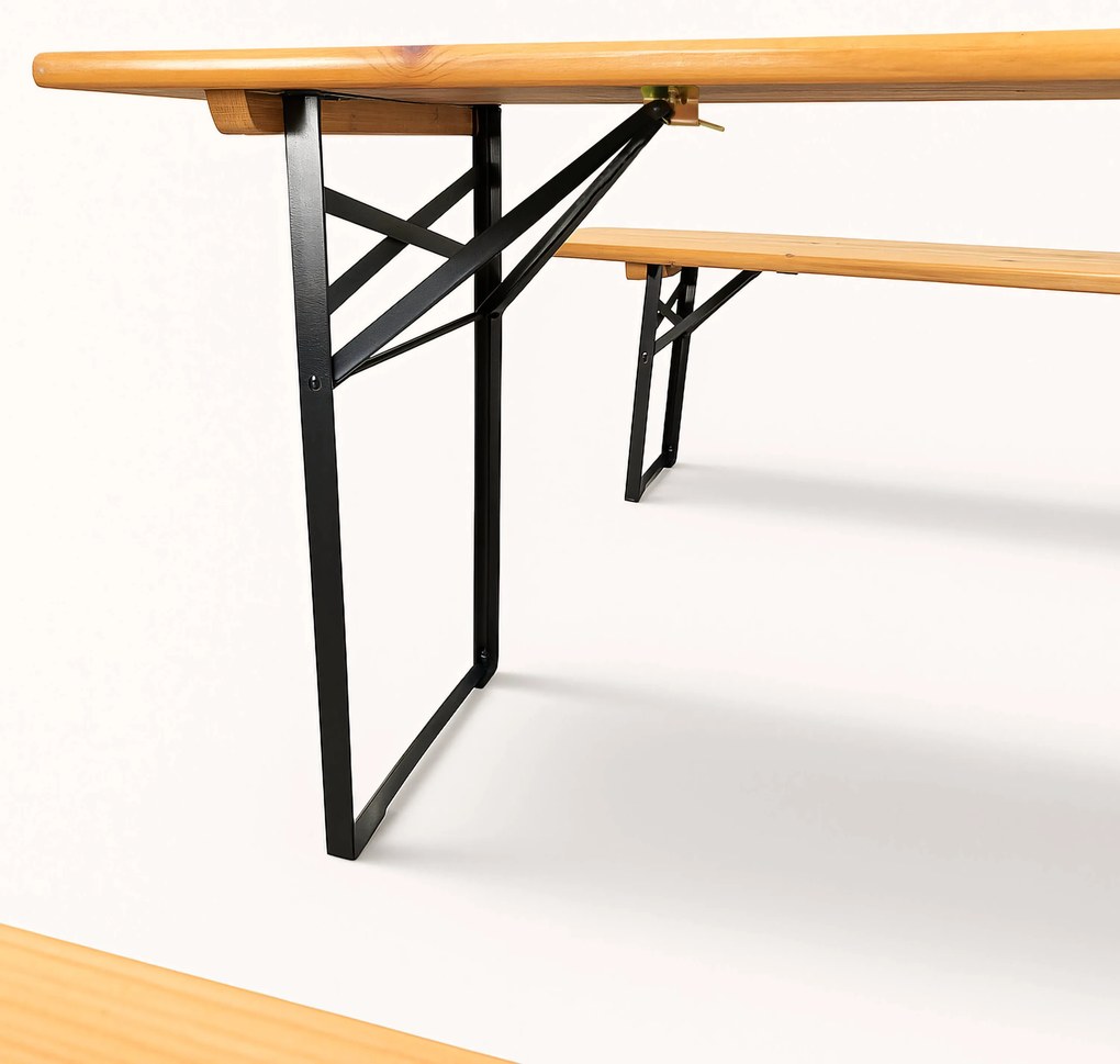 Pivný set 197x60 cm – Záhradný stôl s lavicami pre 8 osôb | Masív + kov - 197cm x 60cm -