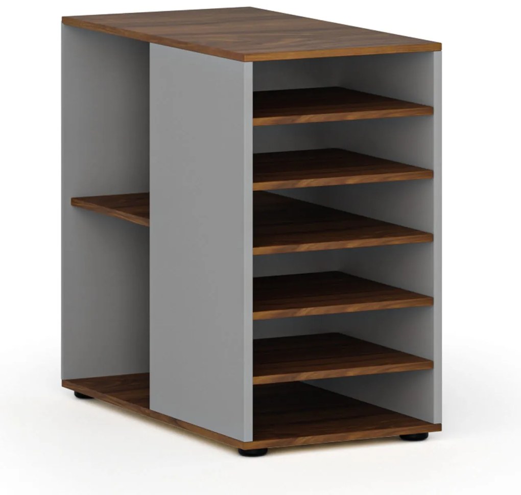 Prístavná policová skrinka k pracovnému stolu PRIMO GRAY, ľavá, sivá/orech