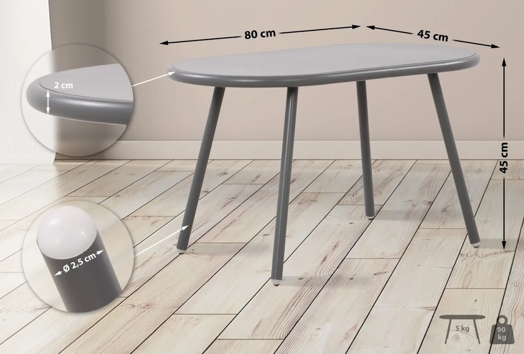 Konferenčný stolík Velva - v45 x 80 x 45 cm - Tmavo sivá