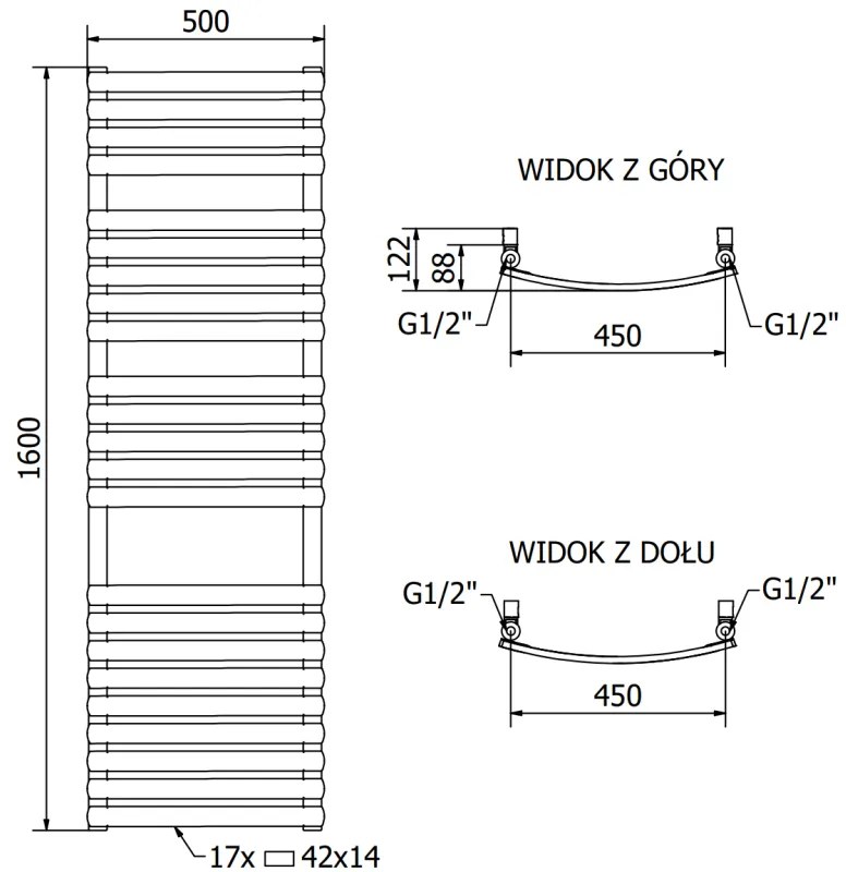 Mexen Bachus vykurovacie teleso 1600 x 500 mm, 668 W, čierna, W109-1600-500-00-70