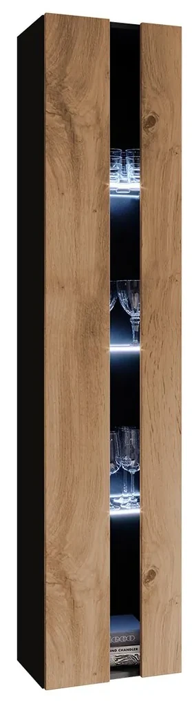 Vitrína 180 Zigo New, Osvetlenie: osvetlenie LED RGB - farebné, Farby: čierny / čierny lesk